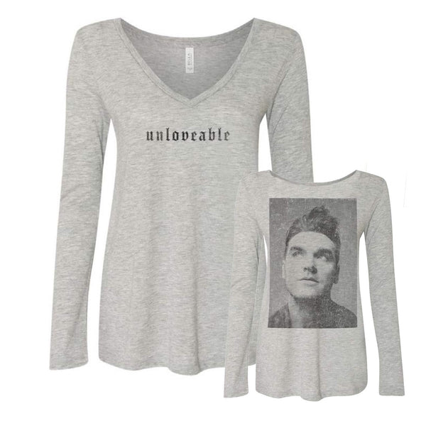 Unloveable Ladies V Neck Long Sleeve Heather Grey