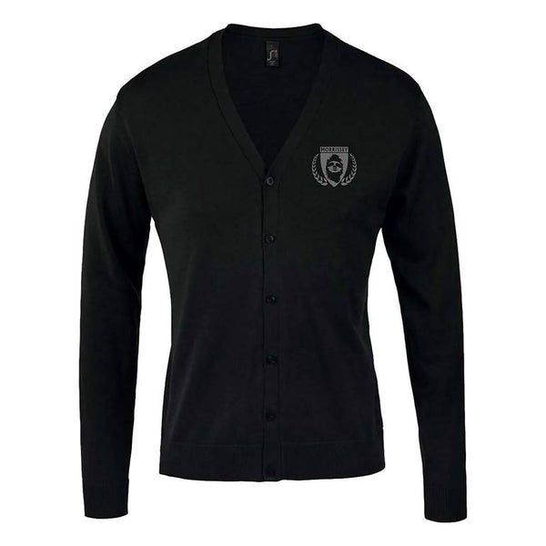 BLACK EMBROIDERED SHIELD CARDIGAN