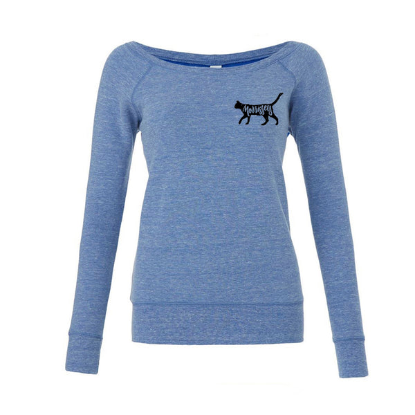 Cat Blue Ladies Fleece Wide Neck Sweatshirt